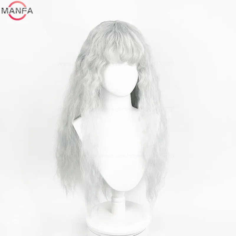 Griffith Cosplay Wig Light Grey Curly Wavy Long Heat Resistant Synthetic Hair Wigs + Wig Cap