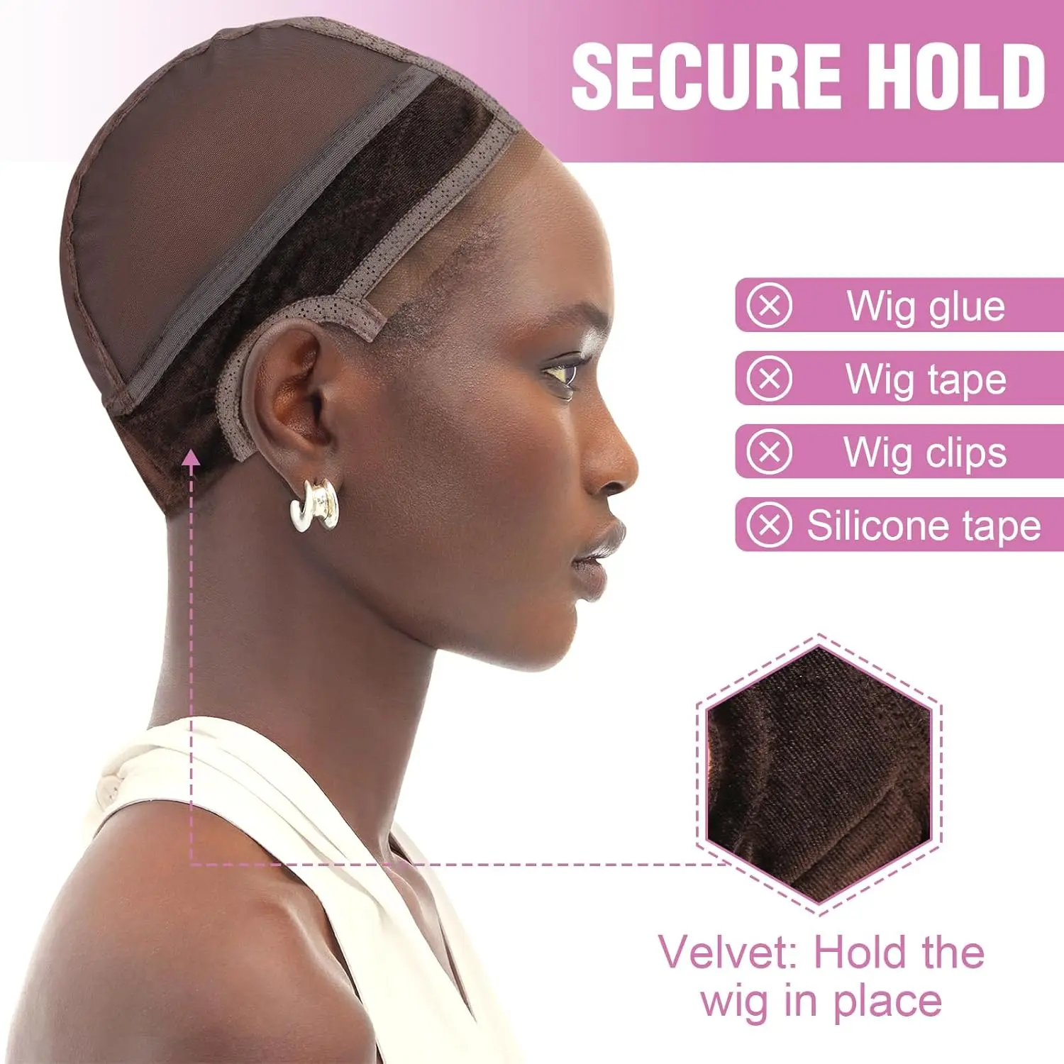 Lace Wig Grip Cap Wig Grip Band for Lace Front Wigs to Keep Wigs in Place, Adjustable Wig Cap with Grip Band Non Slip Cap