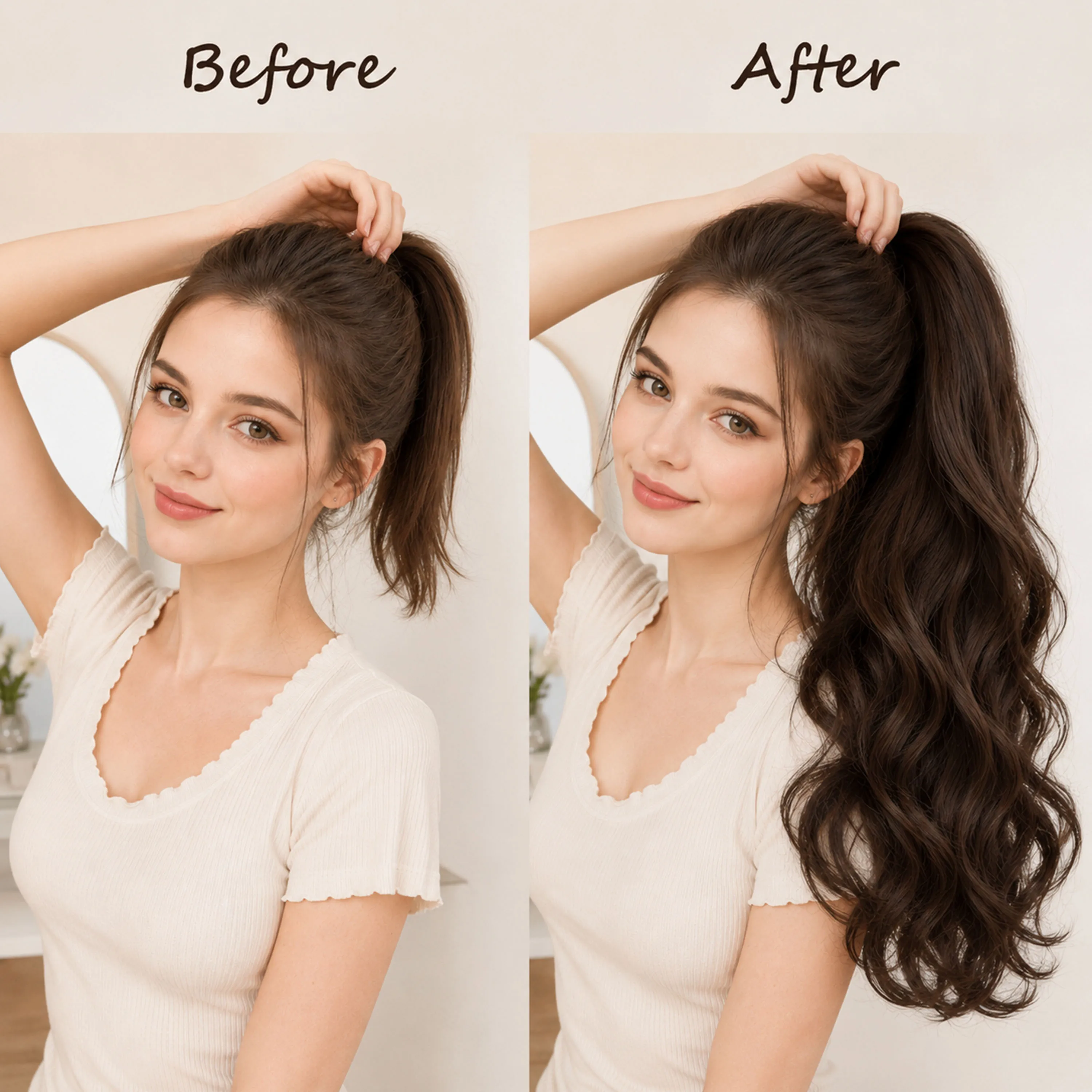Synthetic Long Straight Claw Clip On Ponytail Hair Extensions 50cm Heat Resistant Pony Tail Hair Piece For Women Daily Party