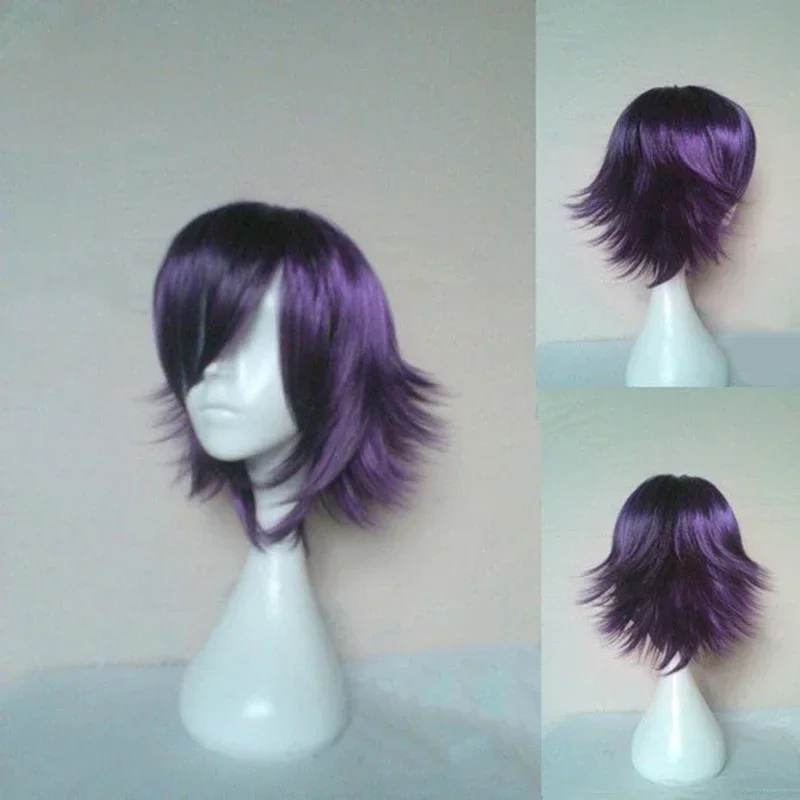 Anime Cosplay Wig Synthetic Hair Wigs Short Curly Purple Black High Temperature Fiber Wigs