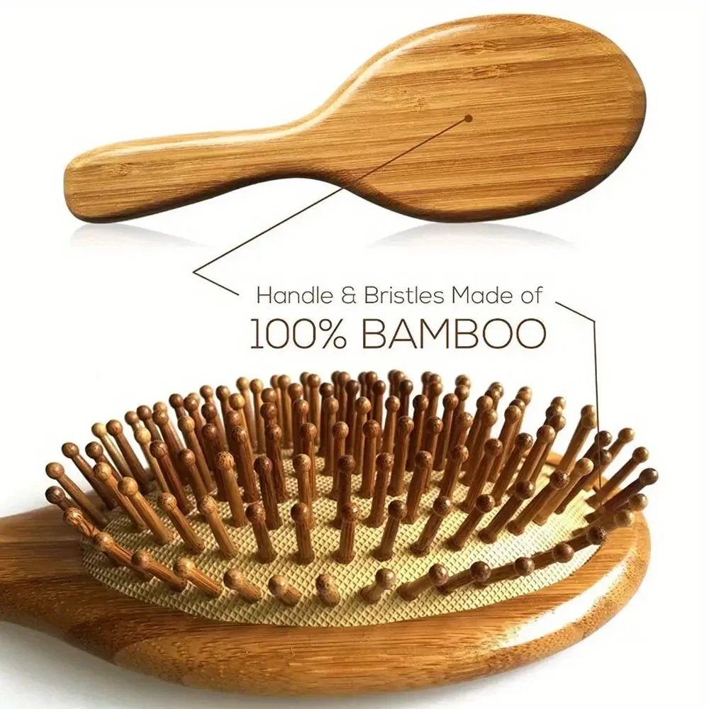 Natural Bamboo Paddle Air Cushion Hair Brush Scalp Massage Anti-Static Detangling Comb Special for Human Hair Wigs