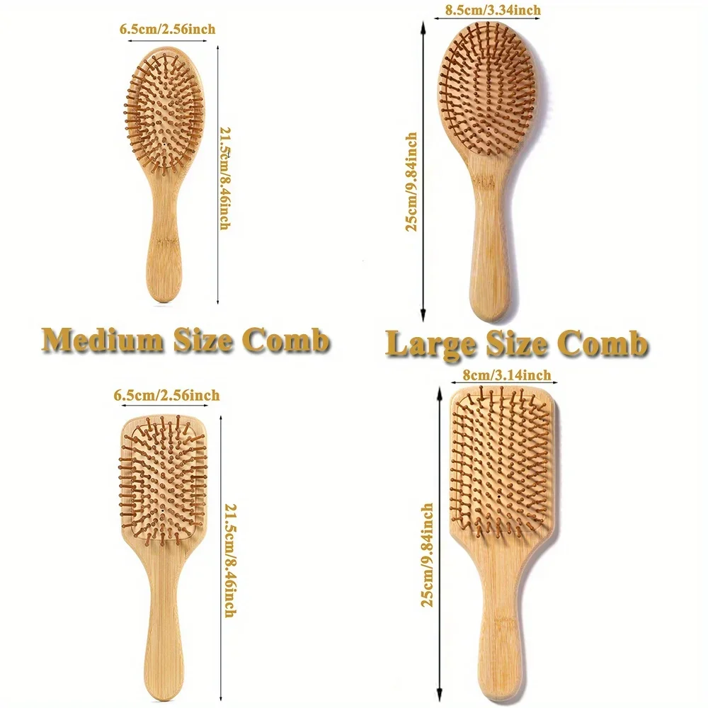 Natural Bamboo Paddle Air Cushion Hair Brush Scalp Massage Anti-Static Detangling Comb Special for Human Hair Wigs