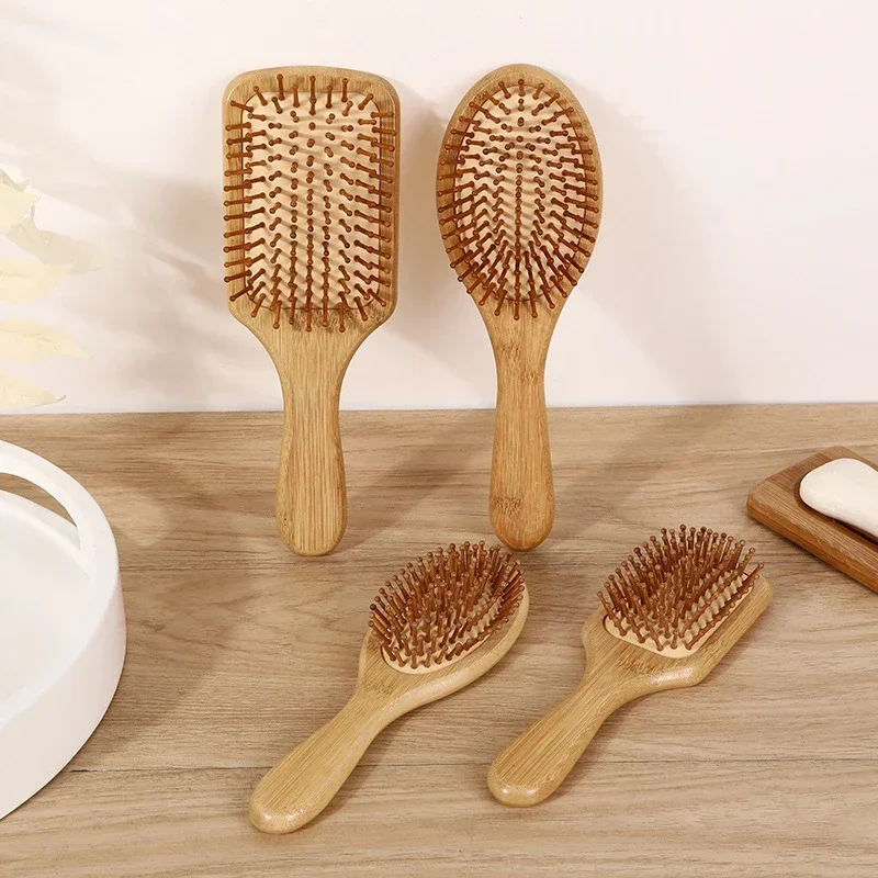Natural Bamboo Paddle Air Cushion Hair Brush Scalp Massage Anti-Static Detangling Comb Special for Human Hair Wigs