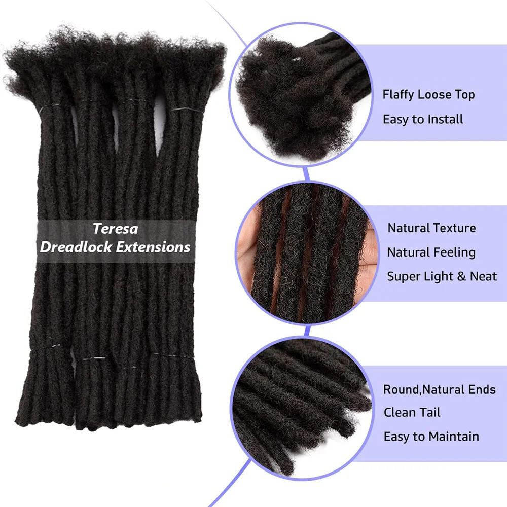 0.8 cm Synthetic Hair Dreadlock Extensions 10 inch 10 Strands Full Handmade Permanent Locs Soft Natural Black Dreads Extension