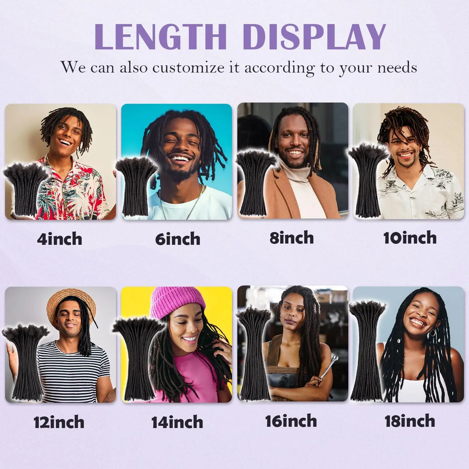 0.8 cm Synthetic Hair Dreadlock Extensions 10 inch 10 Strands Full Handmade Permanent Locs Soft Natural Black Dreads Extension