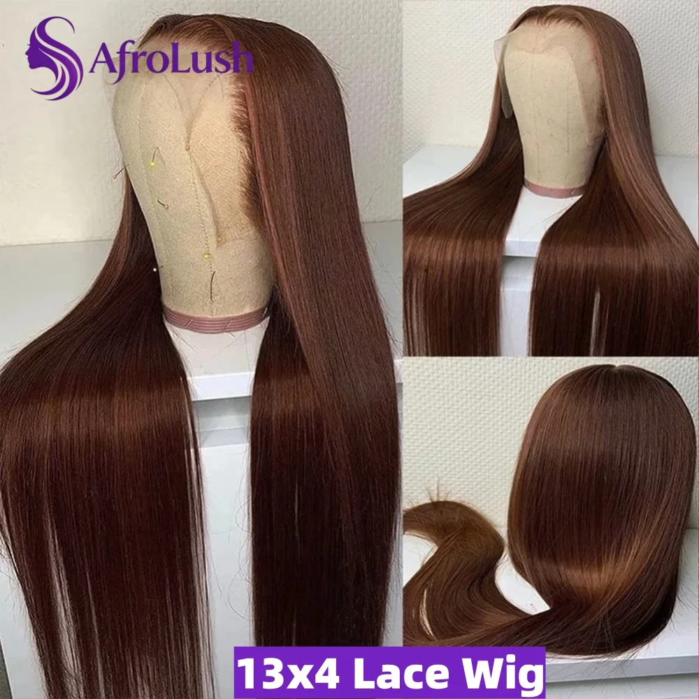 13X4 Chocolate Brown Straight Human Wigs 200% Density #4 Color 18-34 inch 13x4 HD Lace Frontal Straight Wig Pre Plucked 100% Human Hair 3-7 Days Delivery