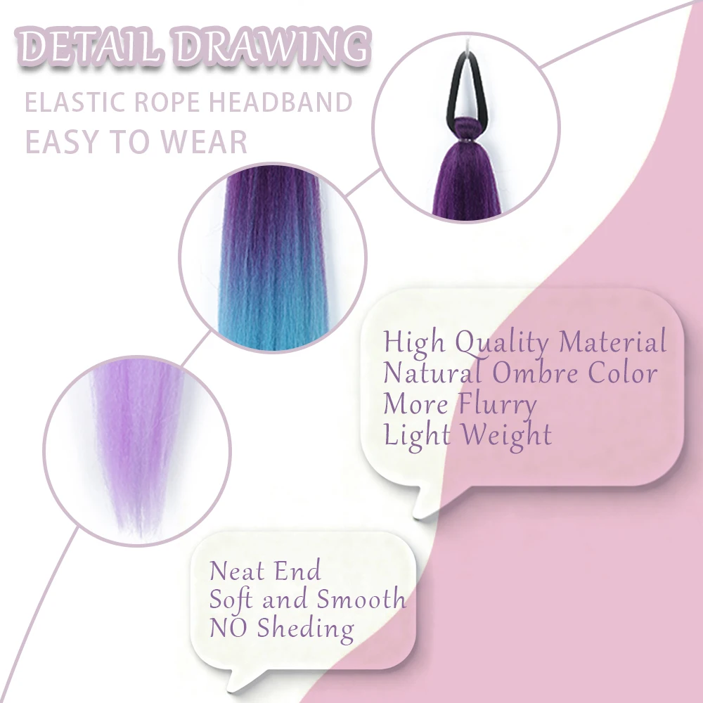 Synthetic Colorful Ponytail Extension 1Pcs Long Straight DIY Braided Pony Tail Hairpiece with Rubber Band Women Hair Accessories