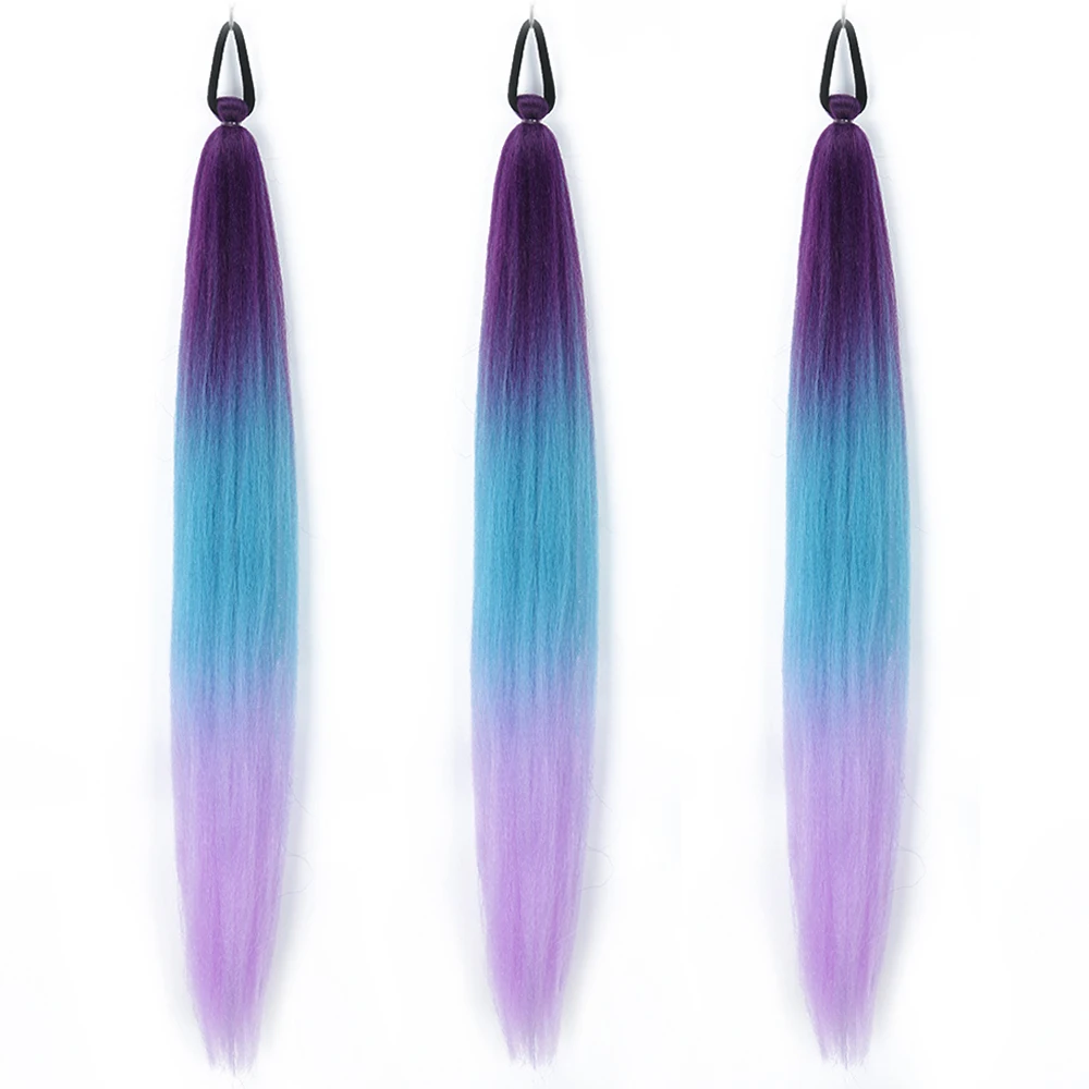 Synthetic Colorful Ponytail Extension 1Pcs Long Straight DIY Braided Pony Tail Hairpiece with Rubber Band Women Hair Accessories