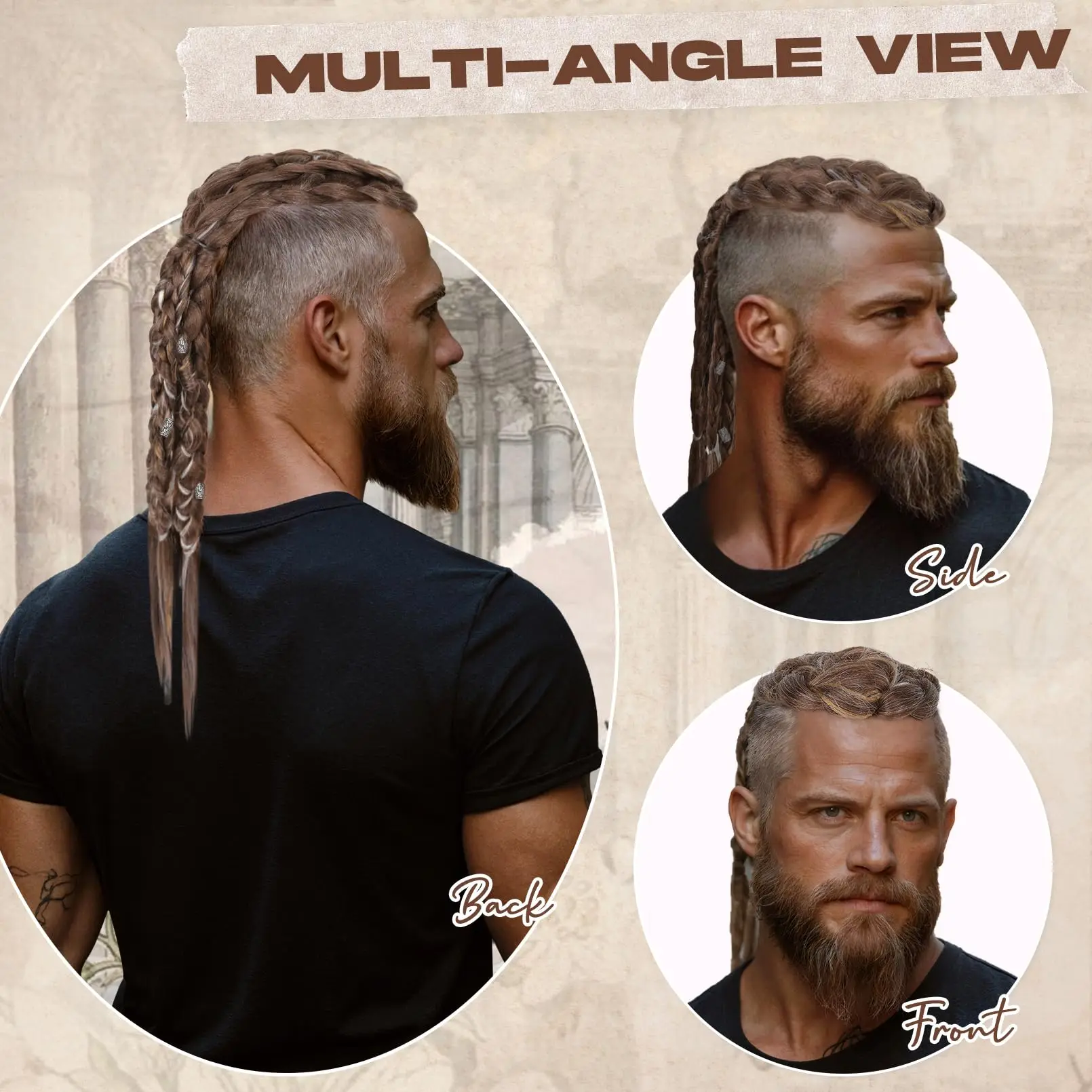 24" Clip In Braided Ponytail Hairpiece for Halloween Viking Costume Renaissance Warrior Accessories - Warm Brown with Highlights