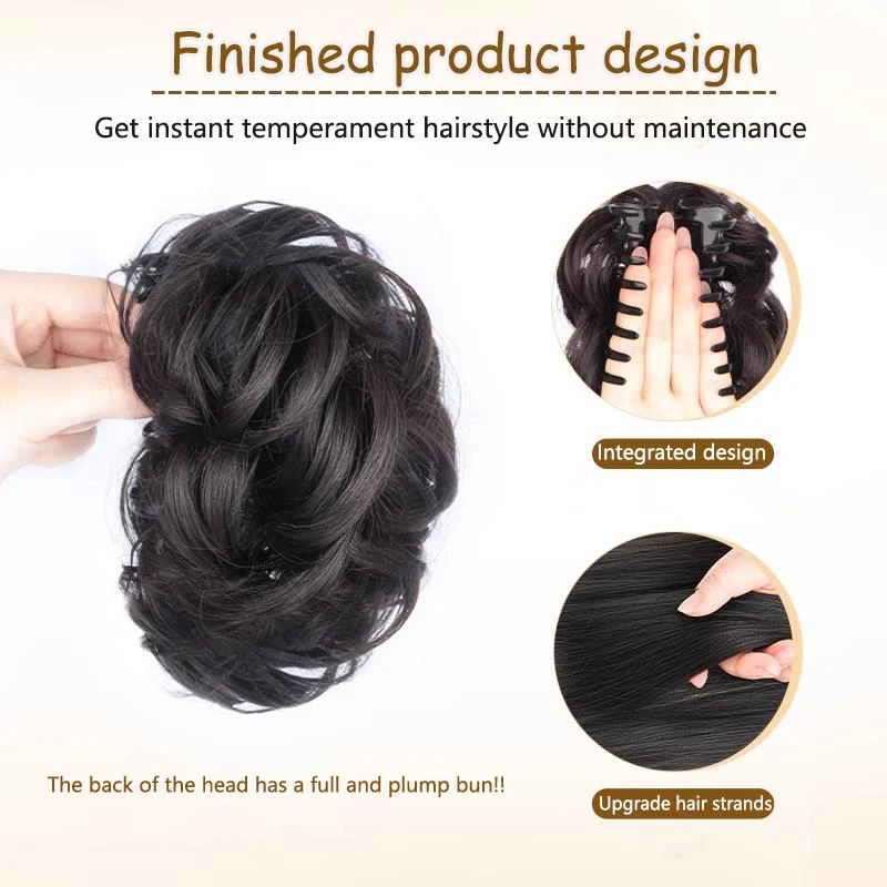 Synthetic wig clip with bun head short and long curly hair clip style flower bud fluffy and fashionable bun head
