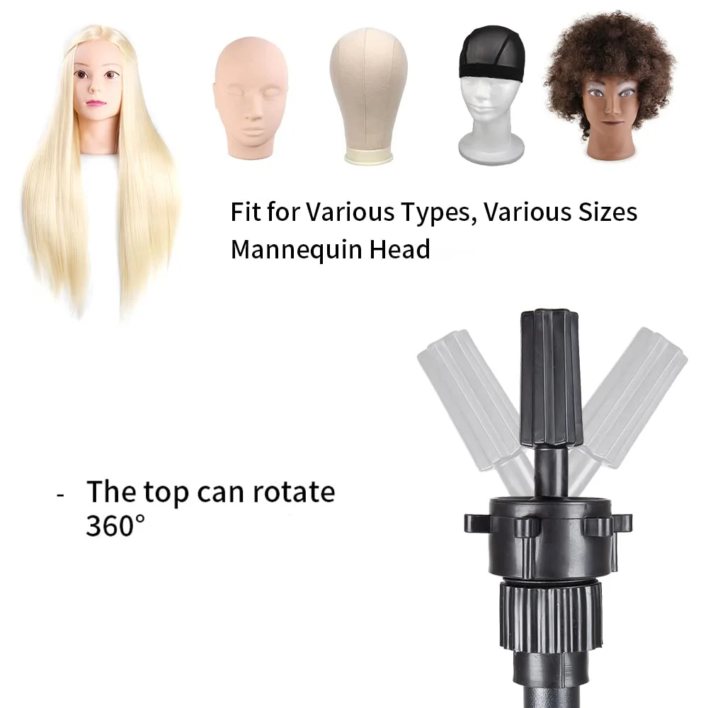Wig Head Stand Height Adjustable Tripod Wig Stand, Mannequin Head Stand with Rotatable Metal Head for Hairdressing & Wig Tool