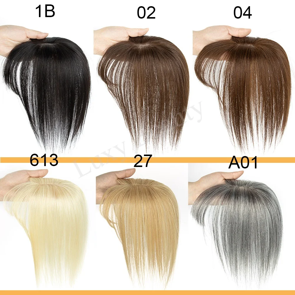 Brown Human Hair Topper With Bangs Women 5x9cm Natural Black Highlights Blonde Skin Scalp Clip in Topper Hair Pieces Human Hair