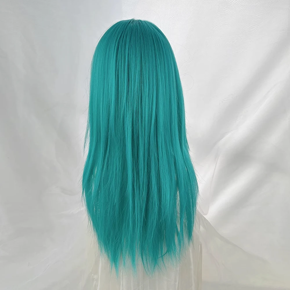 Green Blue Synthetic Long Straight Women Wig with Bangs Lolita Cosplay Fluffy Heat Resistant Wig for Daily Party