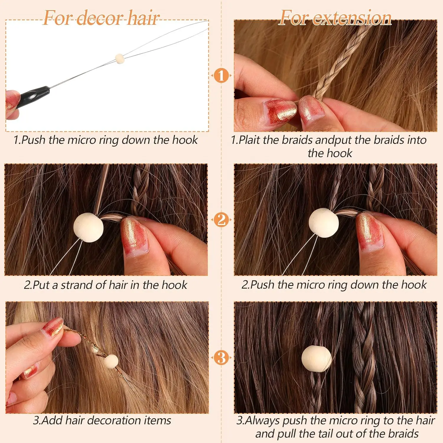 100 Pieces Hair Extension Tools and Bead Device Tool for Hair or Feather Extensions Supplies,DIY Wig Hook Tool Loop Tools