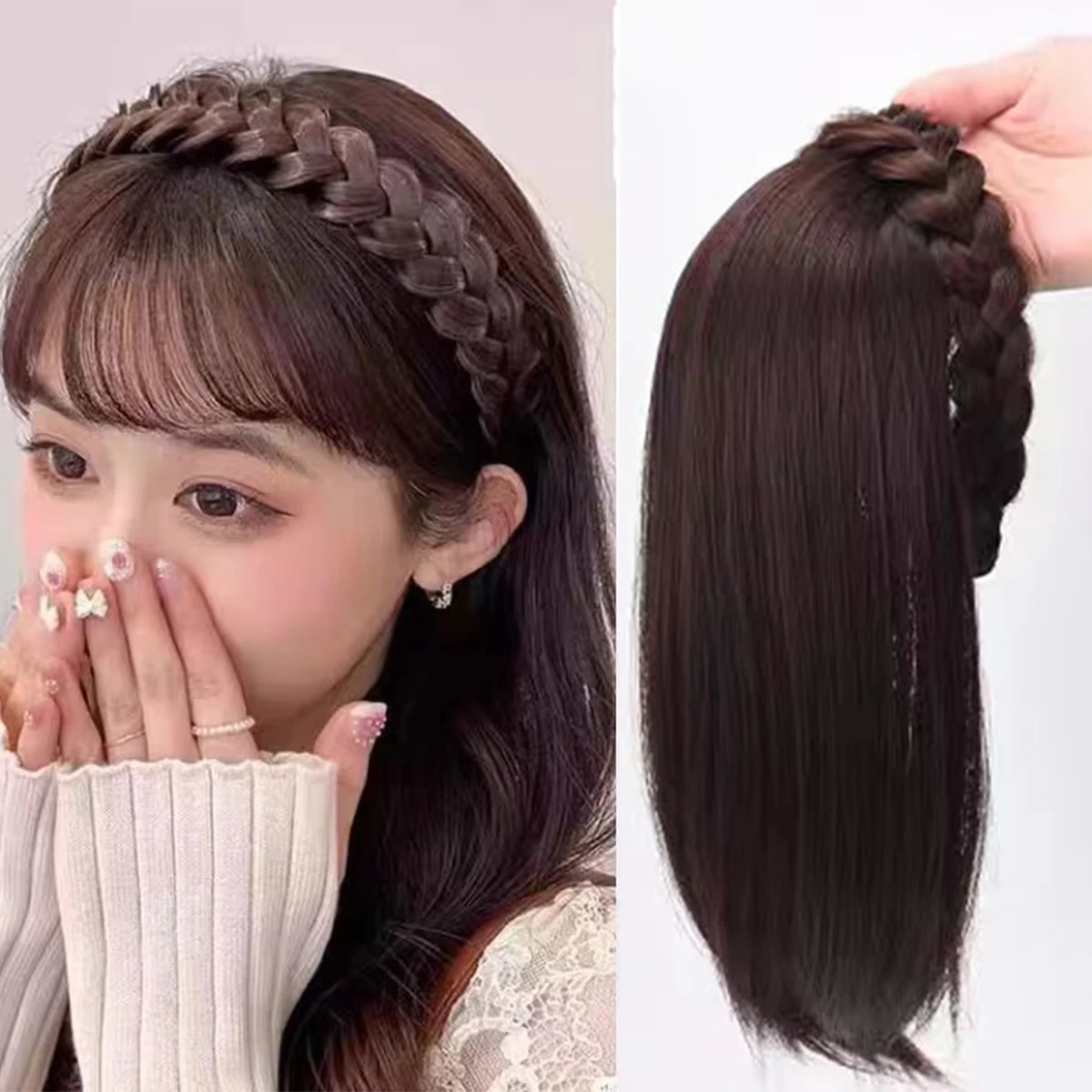 DUTRIEUX Micro-Volume Synthetic Reissue block Wig Replacement Block One-piece Wig Women's Twist Braided Fishbone Hairpiece