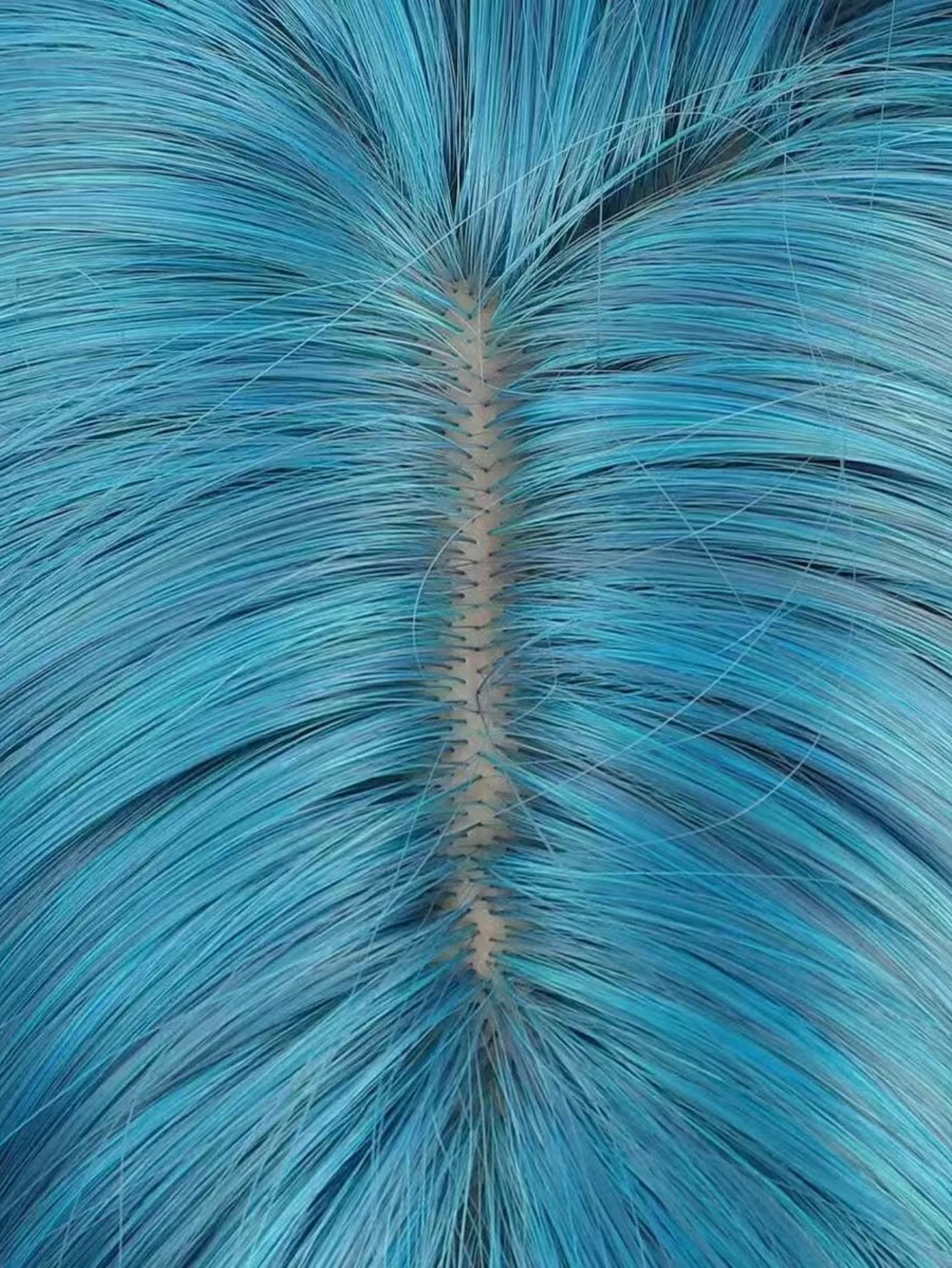 Teal Blue Long Straight Wig – Synthetic Hair with Bangs, Smooth Shine & Natural Parting for Anime, Cosplay, Festival & Stage