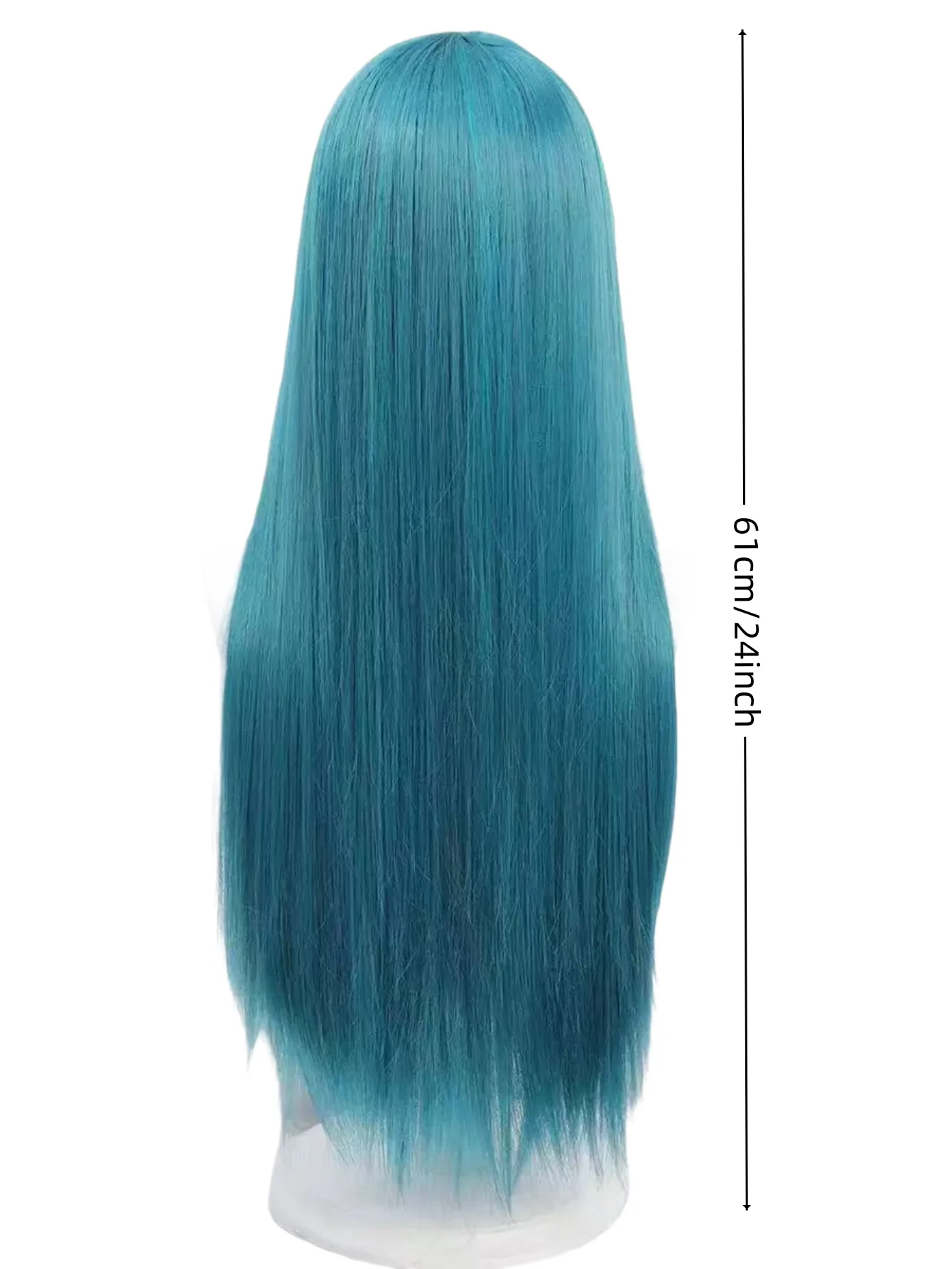 Teal Blue Long Straight Wig – Synthetic Hair with Bangs, Smooth Shine & Natural Parting for Anime, Cosplay, Festival & Stage
