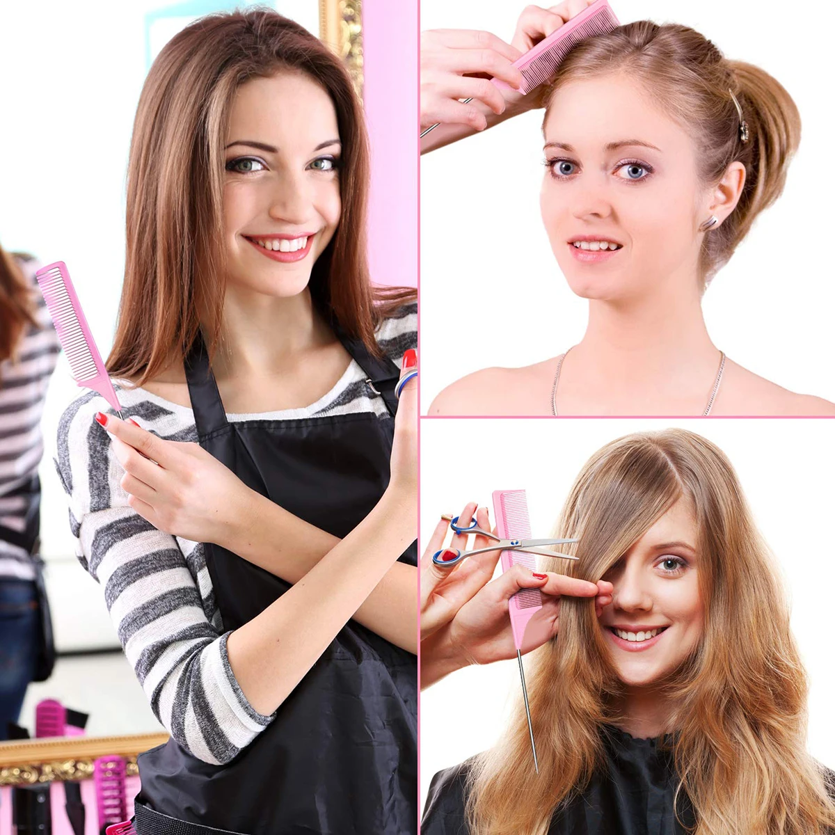 3pcs Professional Pointed Tail Salon Ponytail Comb Anti-Static Hair Comb Steel Needle Mouse Tail Comb Special for Real Hair Wigs