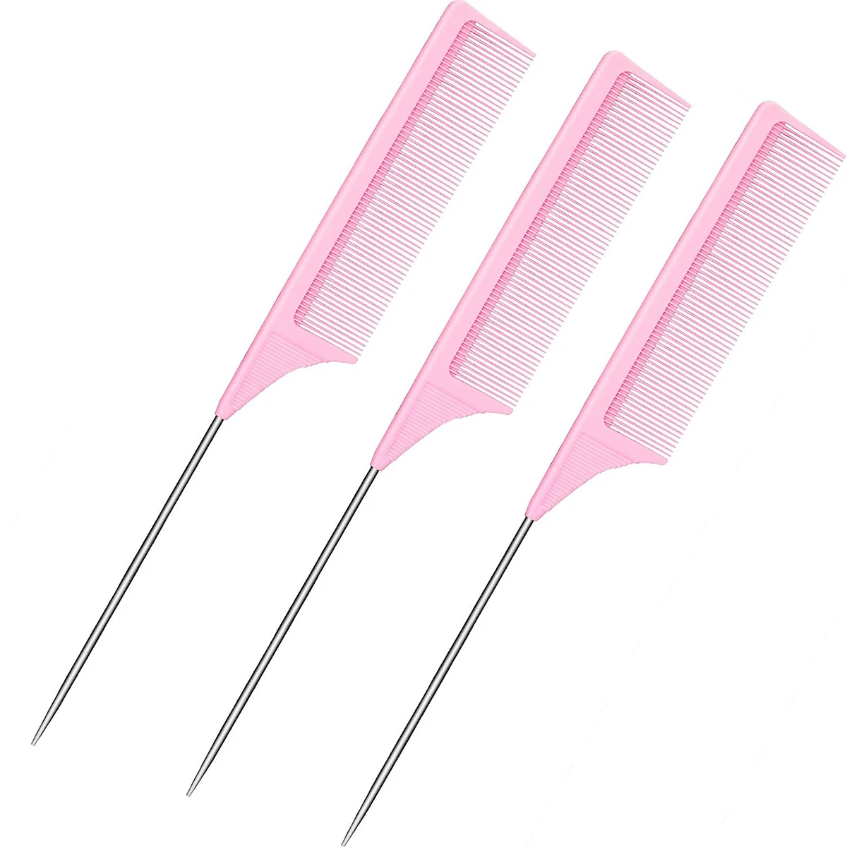 3pcs Professional Pointed Tail Salon Ponytail Comb Anti-Static Hair Comb Steel Needle Mouse Tail Comb Special for Real Hair Wigs