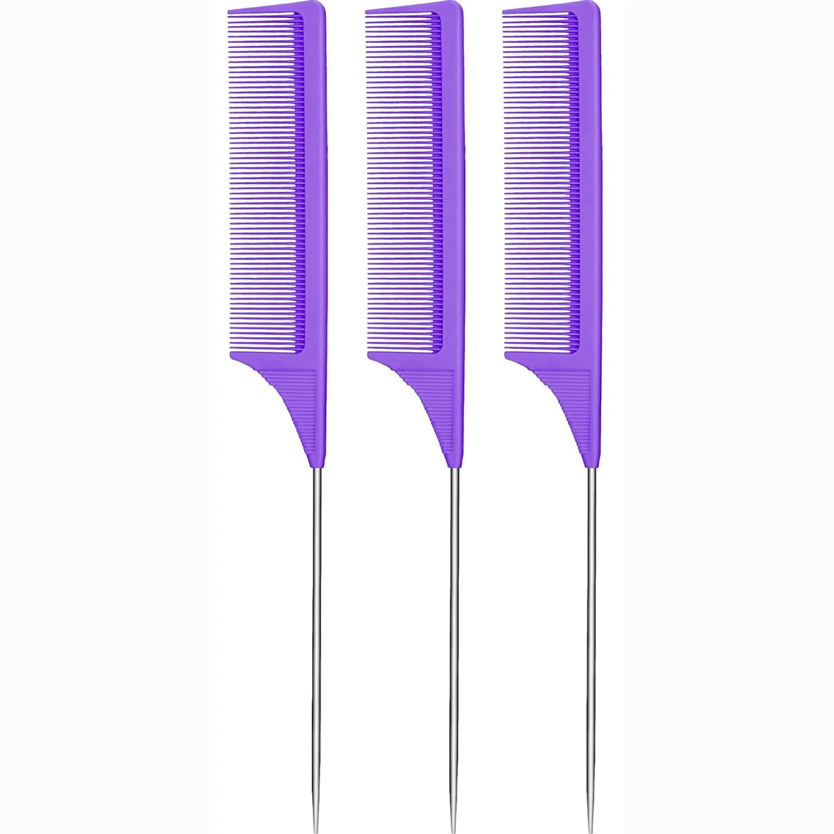 3pcs Professional Pointed Tail Salon Ponytail Comb Anti-Static Hair Comb Steel Needle Mouse Tail Comb Special for Real Hair Wigs