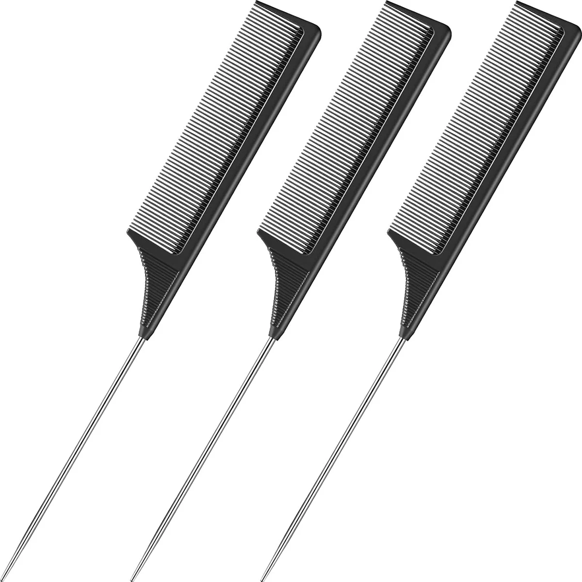 3pcs Professional Pointed Tail Salon Ponytail Comb Anti-Static Hair Comb Steel Needle Mouse Tail Comb Special for Real Hair Wigs