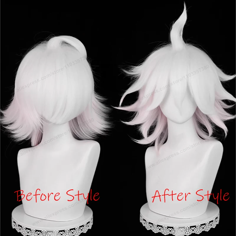 Nagito Komaeda Cosplay Wig 37cm Short Pink White Gradient Hair Anime Cosplay Heat Resistant Synthetic Wigs