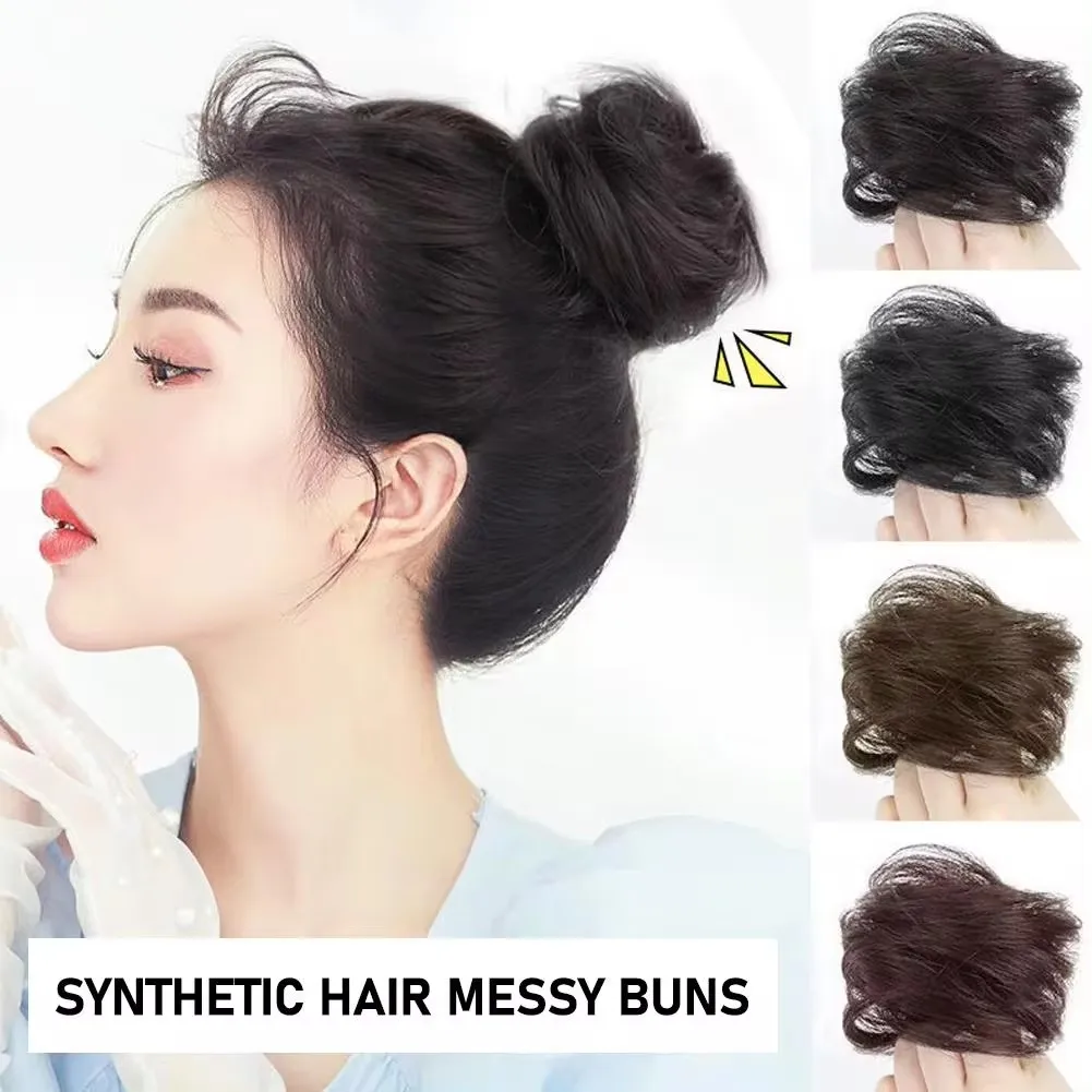 Straight Hair Synthetic Rubber Band Black Brown Bun Women's Natural Hair Circle High Elastic Ponytail Hair Accessories