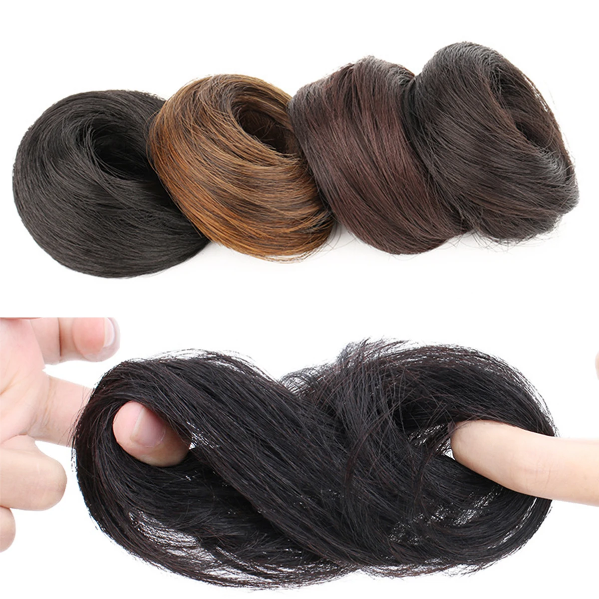 Straight Hair Synthetic Rubber Band Black Brown Bun Women's Natural Hair Circle High Elastic Ponytail Hair Accessories
