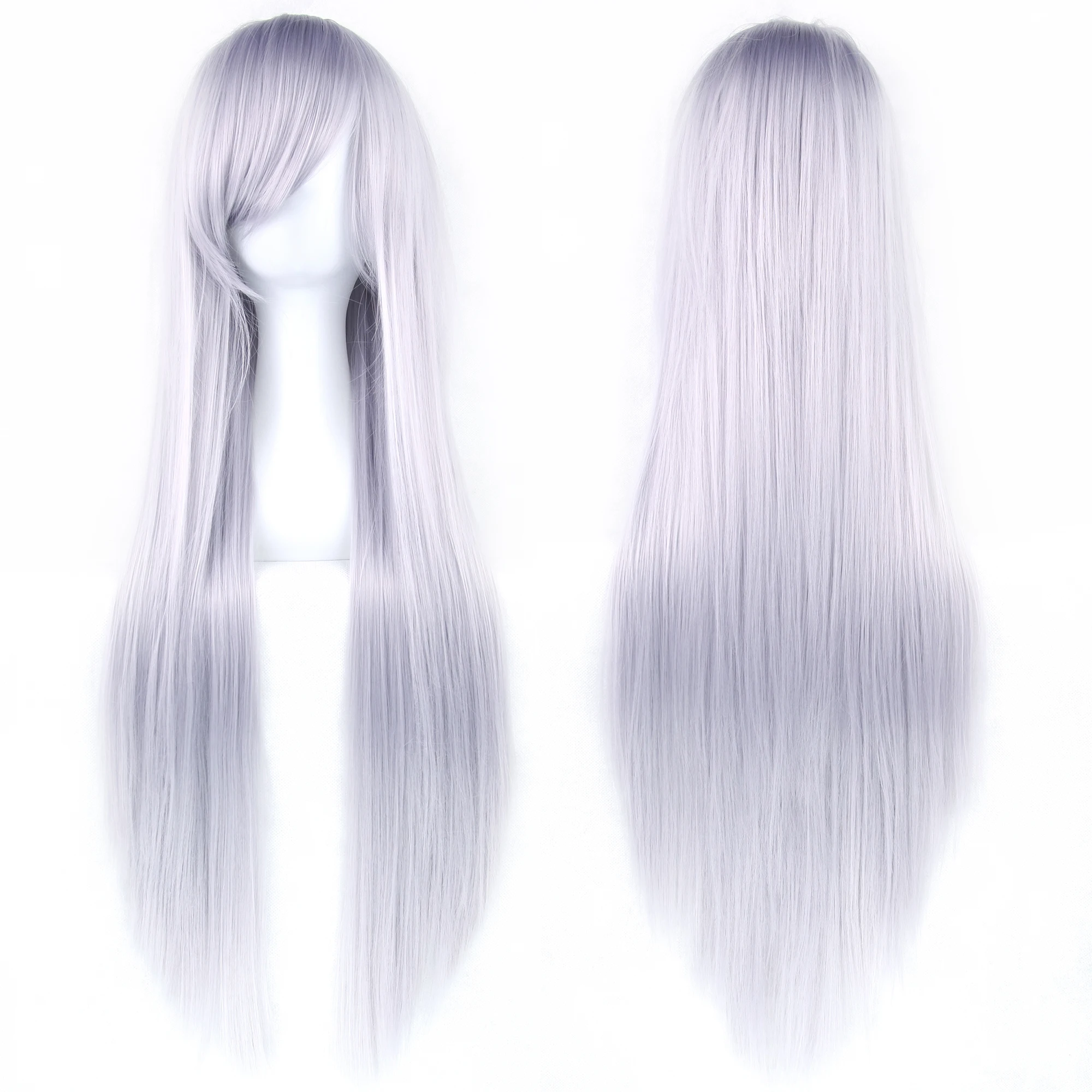 Synthetic Hair Long Gray Wig for Anime Cosplay Halloween Costume Sesshomaru Party Straight Grey Wig with Bangs