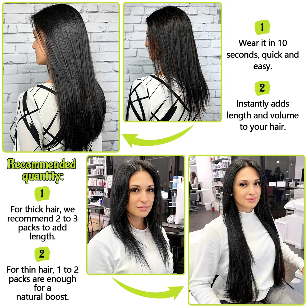 120g/8Pcs Clip In Brazilian Straight Human Hair Extensions Natural Black Color 20 22 24 26 Inches 100% Remy Human Hair Soft and Silky High Quality Fast Delivery to France 1 3 Days For Women