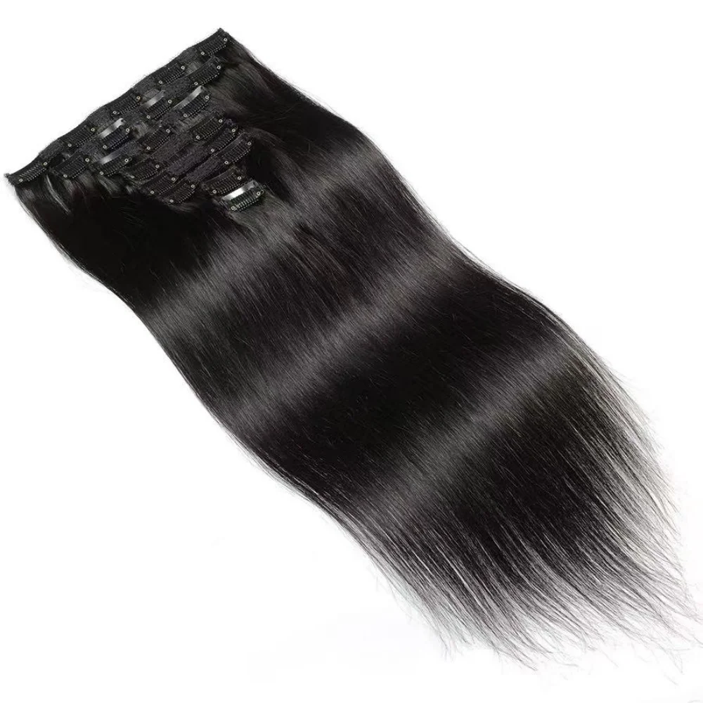 120g/8Pcs Clip In Brazilian Straight Human Hair Extensions Natural Black Color 20 22 24 26 Inches 100% Remy Human Hair Soft and Silky High Quality Fast Delivery to France 1 3 Days For Women