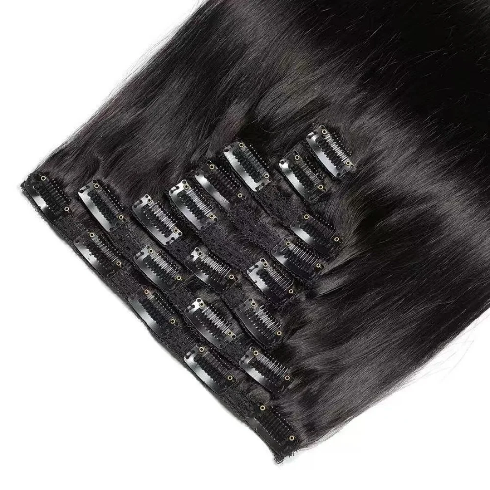 120g/8Pcs Clip In Brazilian Straight Human Hair Extensions Natural Black Color 20 22 24 26 Inches 100% Remy Human Hair Soft and Silky High Quality Fast Delivery to France 1 3 Days For Women