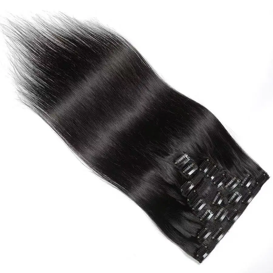 120g/8Pcs Clip In Brazilian Straight Human Hair Extensions Natural Black Color 20 22 24 26 Inches 100% Remy Human Hair Soft and Silky High Quality Fast Delivery to France 1 3 Days For Women