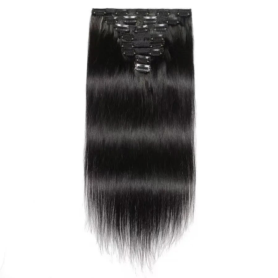 120g/8Pcs Clip In Brazilian Straight Human Hair Extensions Natural Black Color 20 22 24 26 Inches 100% Remy Human Hair Soft and Silky High Quality Fast Delivery to France 1 3 Days For Women