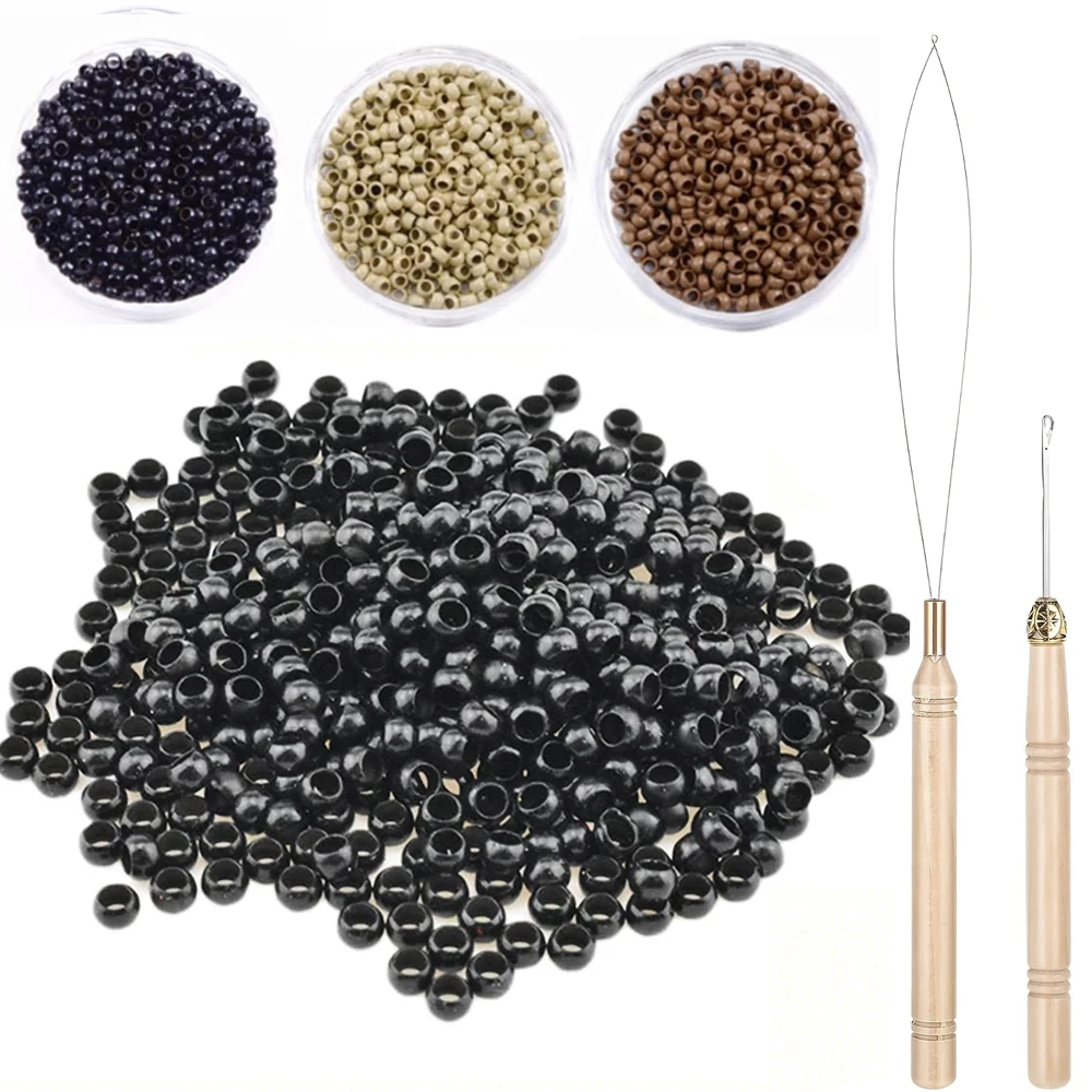 1000pcs Nano Ring Microlinks Hair Extensions Kit, Micro Beads Pulling Hook & Microbead Loop Tool, for Hair Extensions