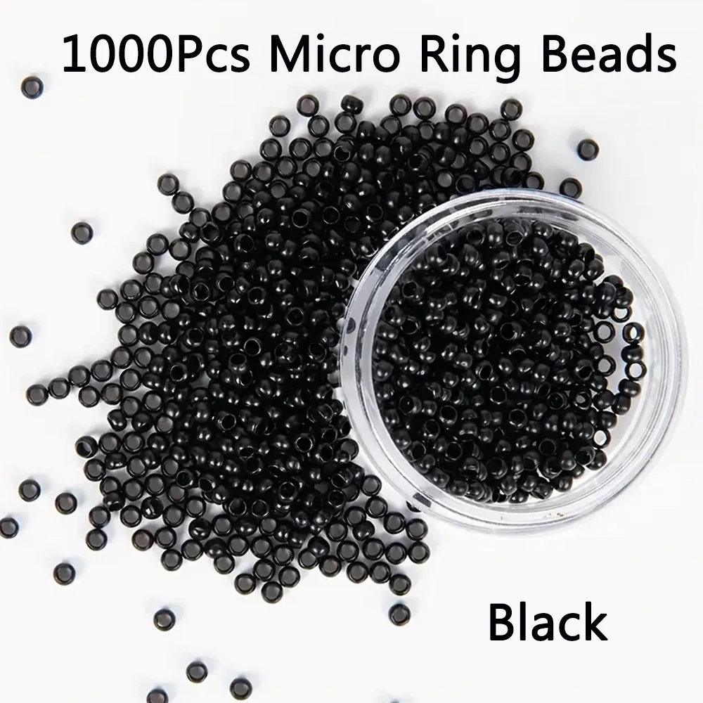 1000pcs Nano Ring Microlinks Hair Extensions Kit, Micro Beads Pulling Hook & Microbead Loop Tool, for Hair Extensions