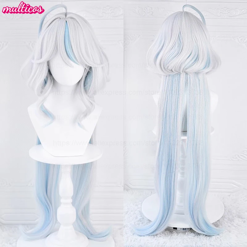 High Quality Focalors Wig Fontaine Furina Cosplay Wig Game Genshin Blue White Heat Resistant Synthetic Hair Anime Wigs + Wig Cap