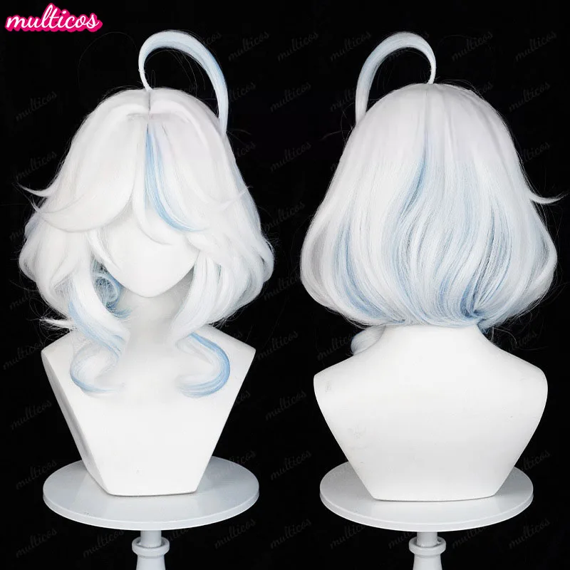 High Quality Focalors Wig Fontaine Furina Cosplay Wig Game Genshin Blue White Heat Resistant Synthetic Hair Anime Wigs + Wig Cap
