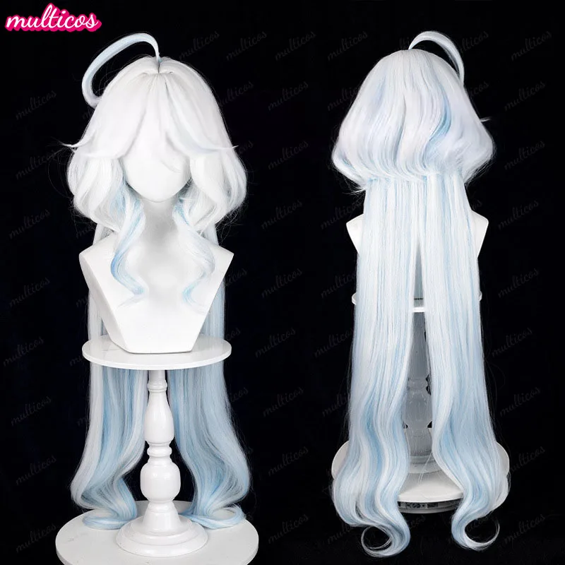 High Quality Focalors Wig Fontaine Furina Cosplay Wig Game Genshin Blue White Heat Resistant Synthetic Hair Anime Wigs + Wig Cap