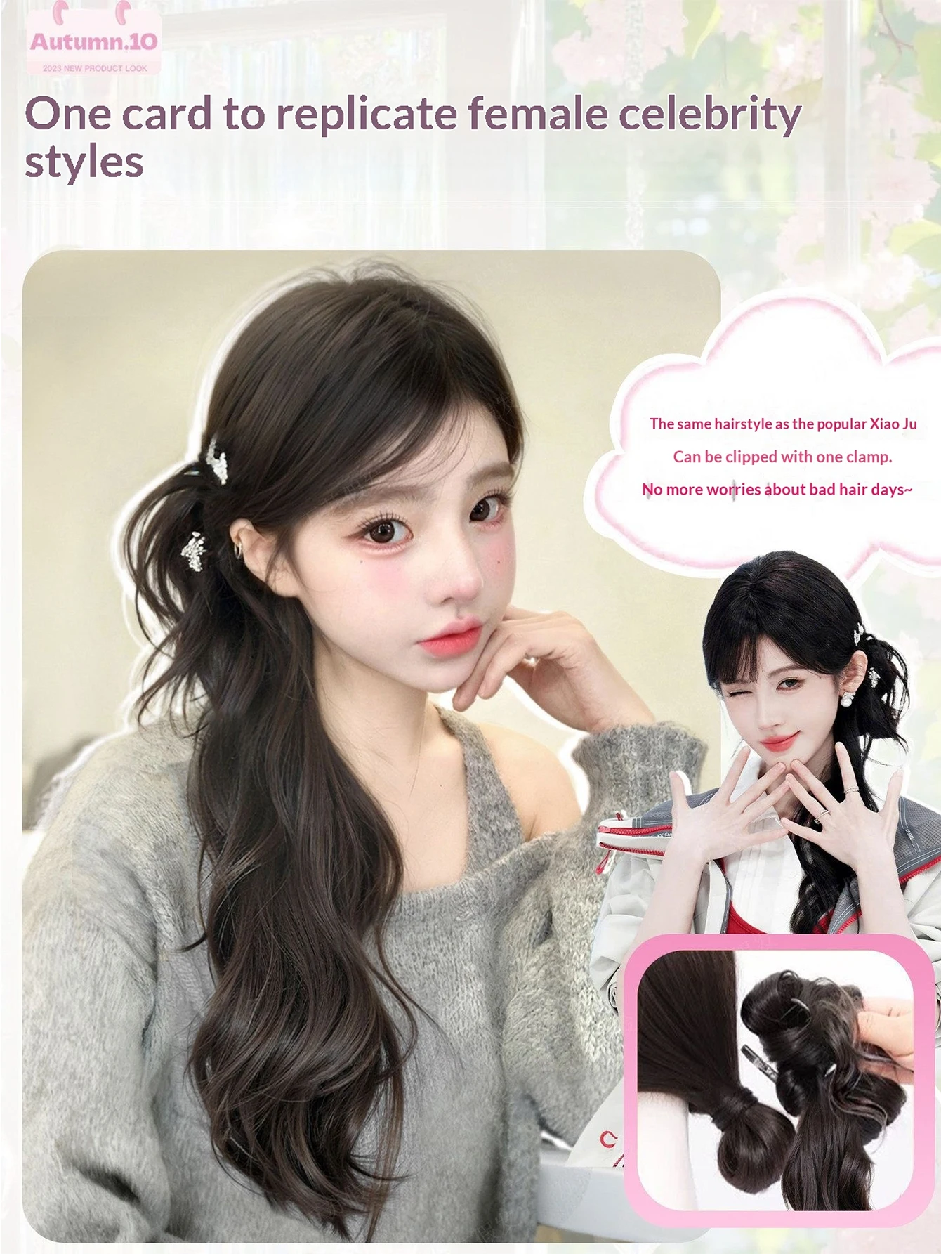 Synthetic Wig Ponytail Extensions Wig Claw Clip Natural Wave Ponytail Hairpieces with Hair Scrunchie for Women Daily Use Hair Pi
