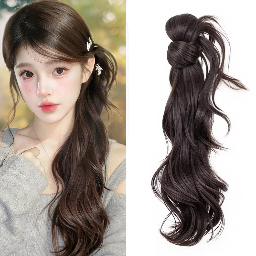 Synthetic Wig Ponytail Extensions Wig Claw Clip Natural Wave Ponytail Hairpieces with Hair Scrunchie for Women Daily Use Hair Pi