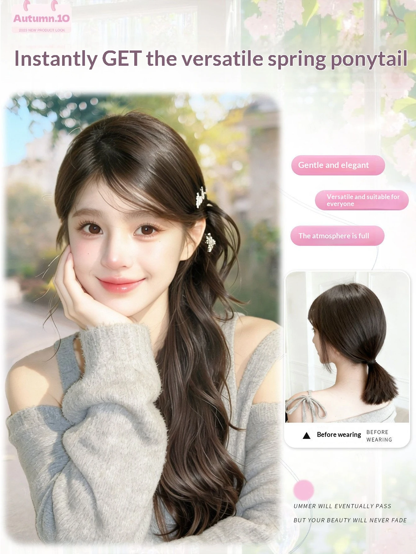 Synthetic Wig Ponytail Extensions Wig Claw Clip Natural Wave Ponytail Hairpieces with Hair Scrunchie for Women Daily Use Hair Pi