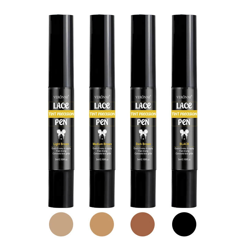 4 Colors Lace Tint Precision Pen 5ml Quick Dry Conceal Lace Dye Pen Portable Lace Tinting Concealer for Lace Wig Hairline Makeup