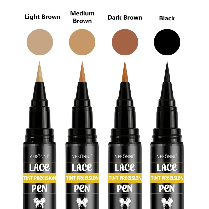 4 Colors Lace Tint Precision Pen 5ml Quick Dry Conceal Lace Dye Pen Portable Lace Tinting Concealer for Lace Wig Hairline Makeup