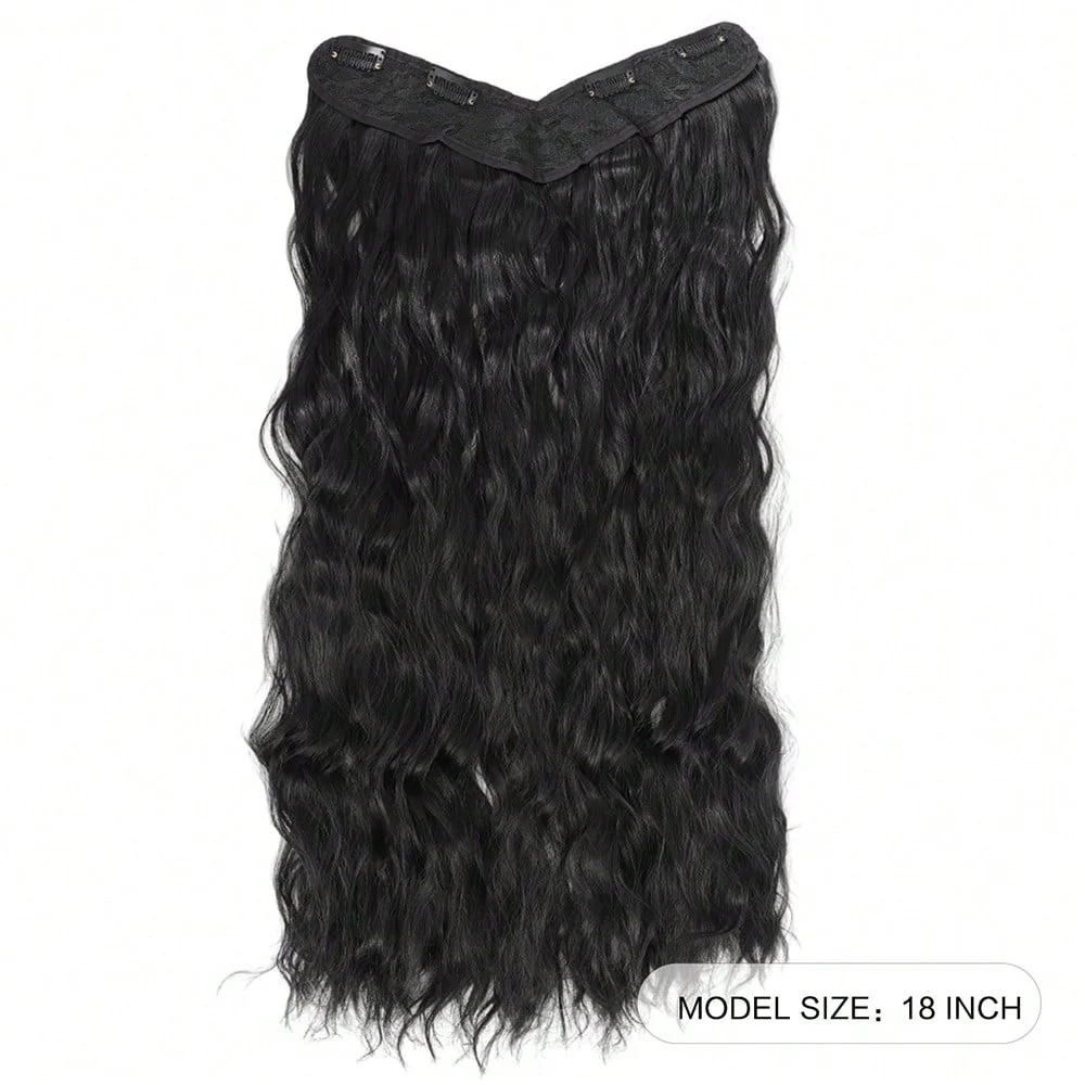 Synthetic Hair Fake Hair Extensions Clip Hairpiece V-Shaped Half Wig Natural Wavy Extension False Strands On Hairpins Women