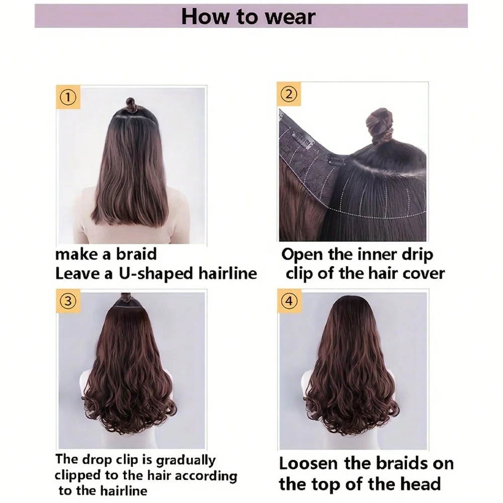 Synthetic Hair Fake Hair Extensions Clip Hairpiece V-Shaped Half Wig Natural Wavy Extension False Strands On Hairpins Women