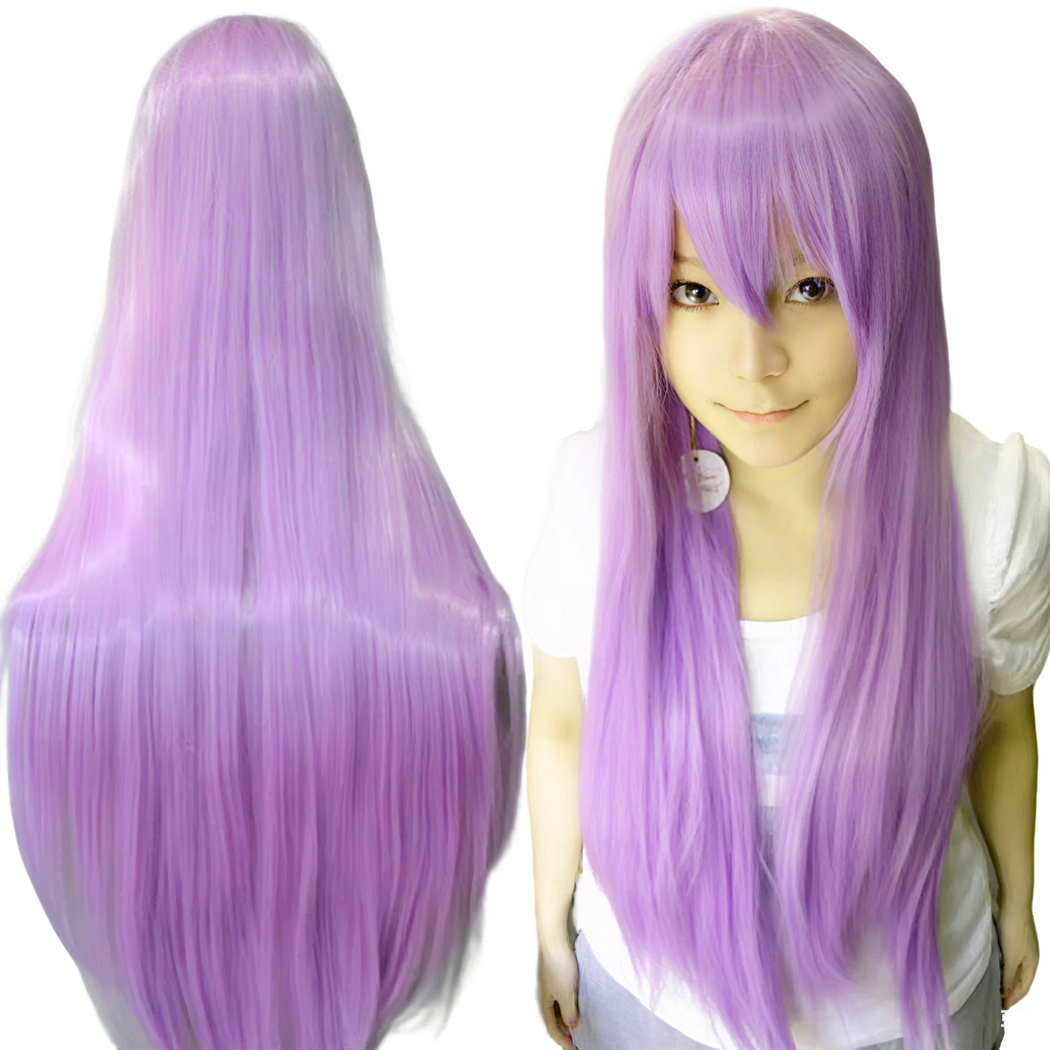 Synthetic Hair Purple Straight Long Wig Anime Cosplay Kagami Hiiragi Halloween Costume Hair Mizore Shirayuki Wigs with Bangs