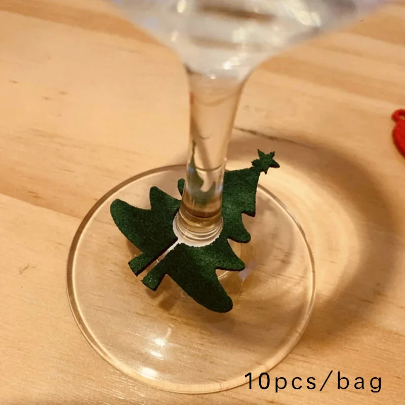 10/20pcs Christmas Felt Wine Cup Glass Ring Card Table Decoration Xmas New Year Eve Home Decoration Navidad Noel Party Supplies