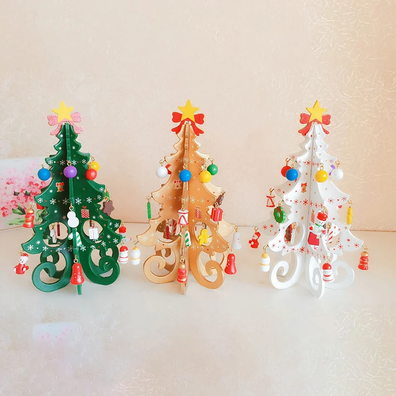 2025 Christmas Tree Children's Handmade DIY Stereo Wooden Christmas Tree Scene Layout Decorations Ornaments (Pendant randomly)