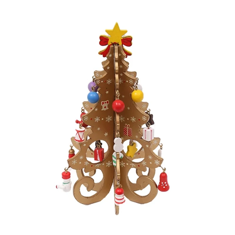 2025 Christmas Tree Children's Handmade DIY Stereo Wooden Christmas Tree Scene Layout Decorations Ornaments (Pendant randomly)